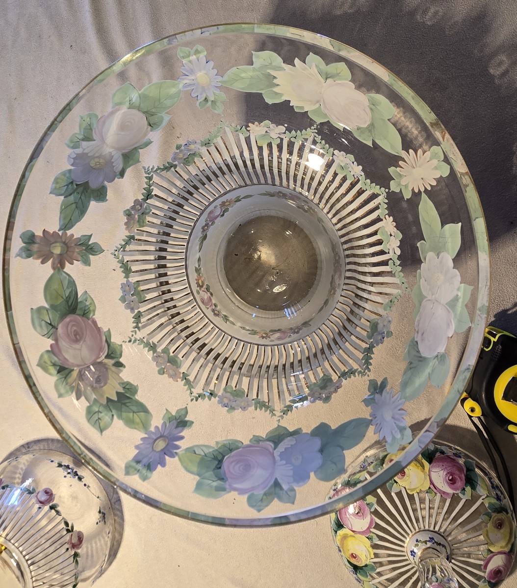 Set  Antique Bowl And Lidded Bonbonnière In Enameled Glass-photo-7