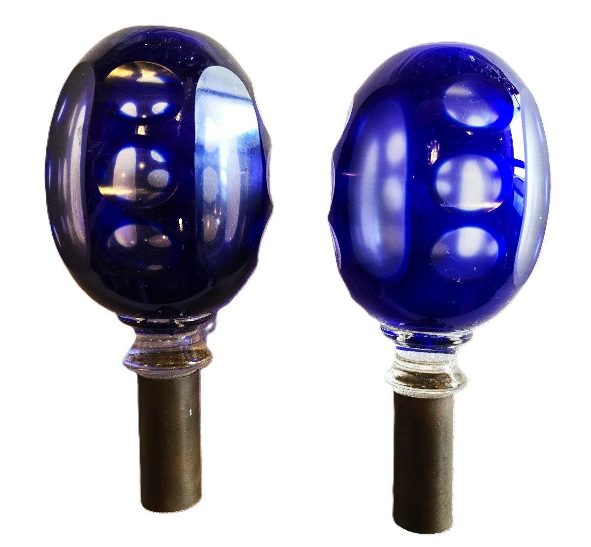 paire d'anciennes boules d'escalier en cristal taillé-photo-2