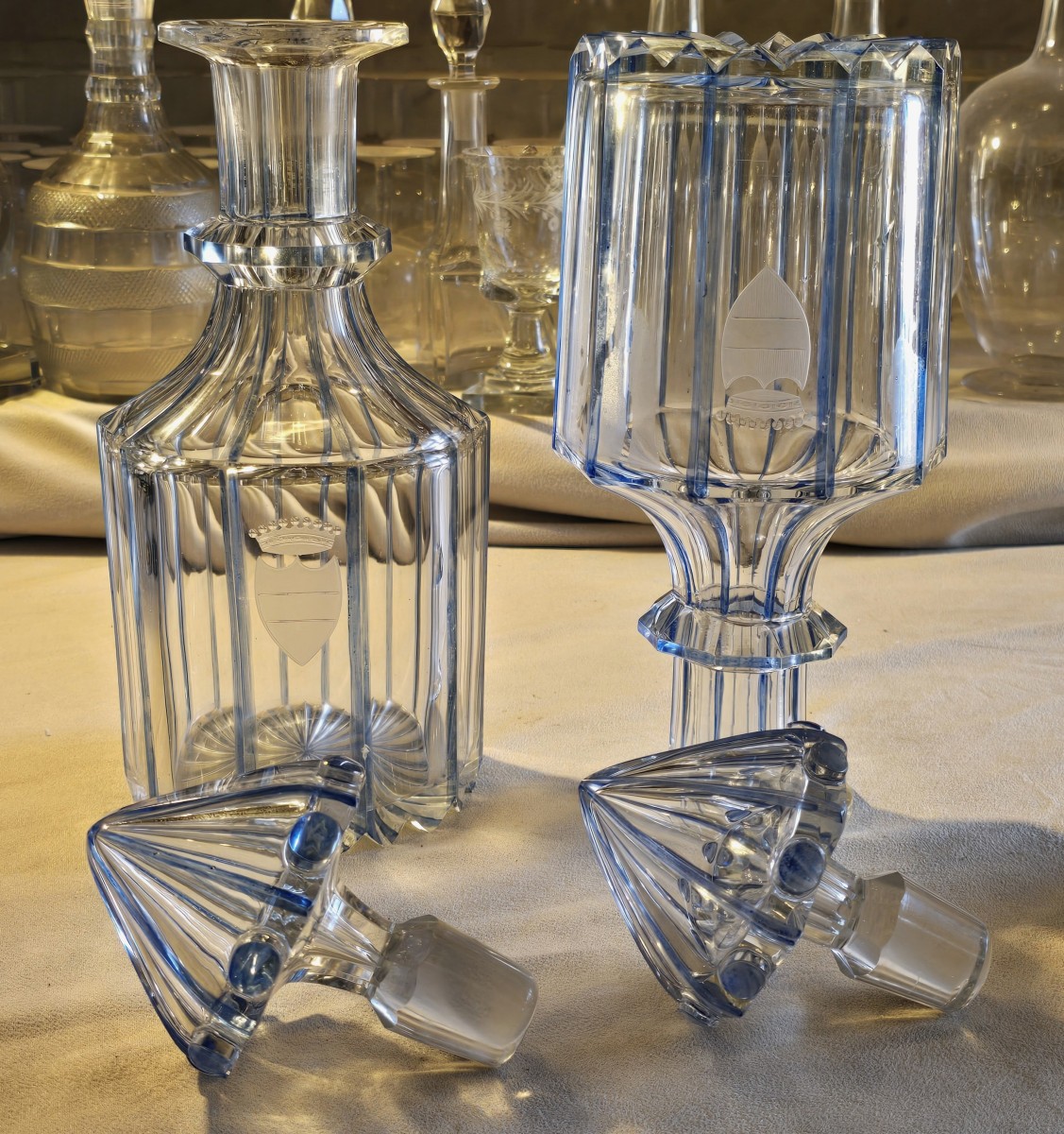 Pair Of Antique Cut‑crystal Whisky Decanters With Engraved Coronet, Victorian Period-photo-4