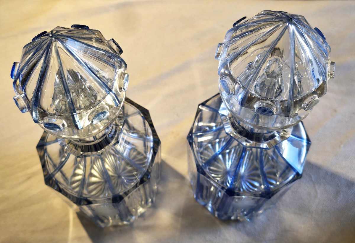 Pair Of Antique Cut‑crystal Whisky Decanters With Engraved Coronet, Victorian Period-photo-1