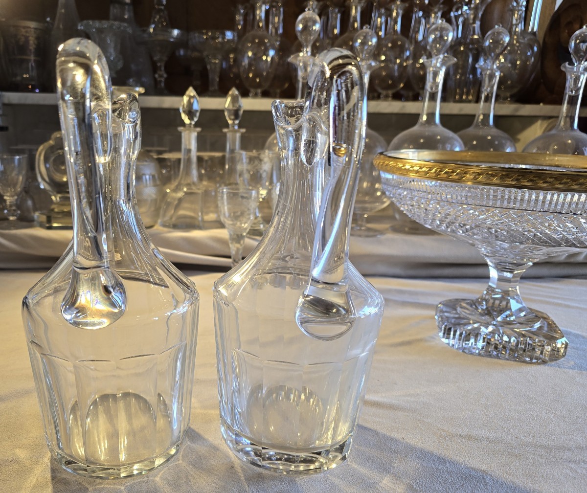 Pair Of Antique Saint‑louis Crystal Ewers  Pitchers-photo-3
