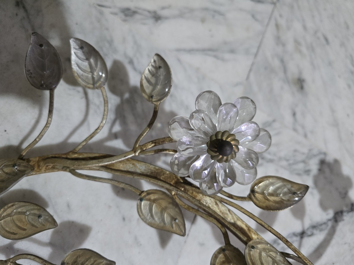 Large Pair Of Vintage Parrot‑themed Iron And Crystal Wall Sconces, Banci, Circa 1980-photo-5