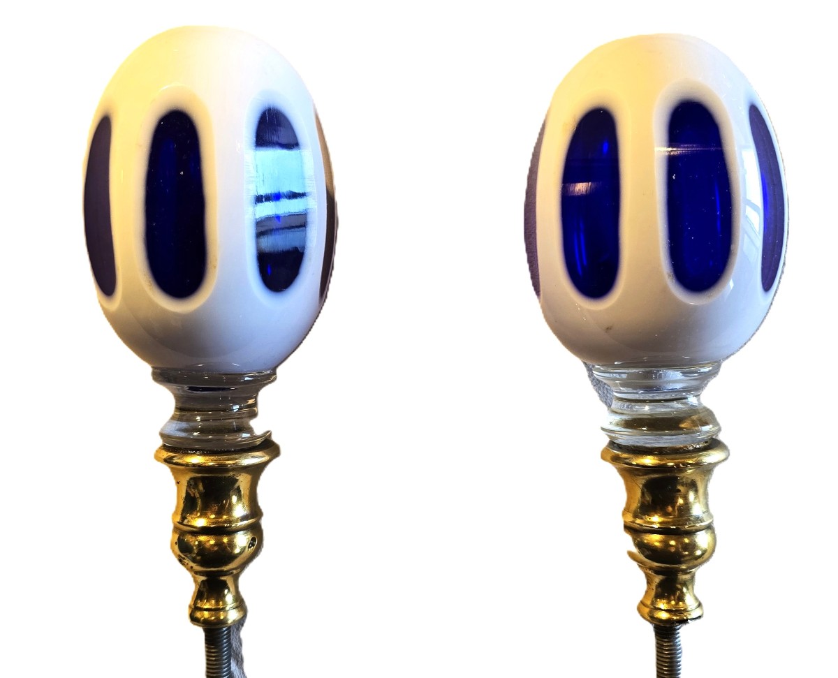 Pair Of Antique Bohemian Crystal Stair Finials