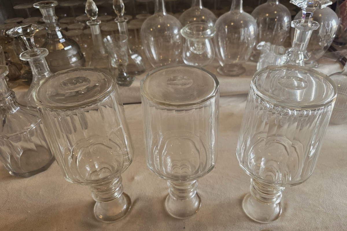 Lot Of Three Antique Carafes N. 2, N. 3, N. 4 In Cut Crystal  Faceted – Early  XX Th Century-photo-4