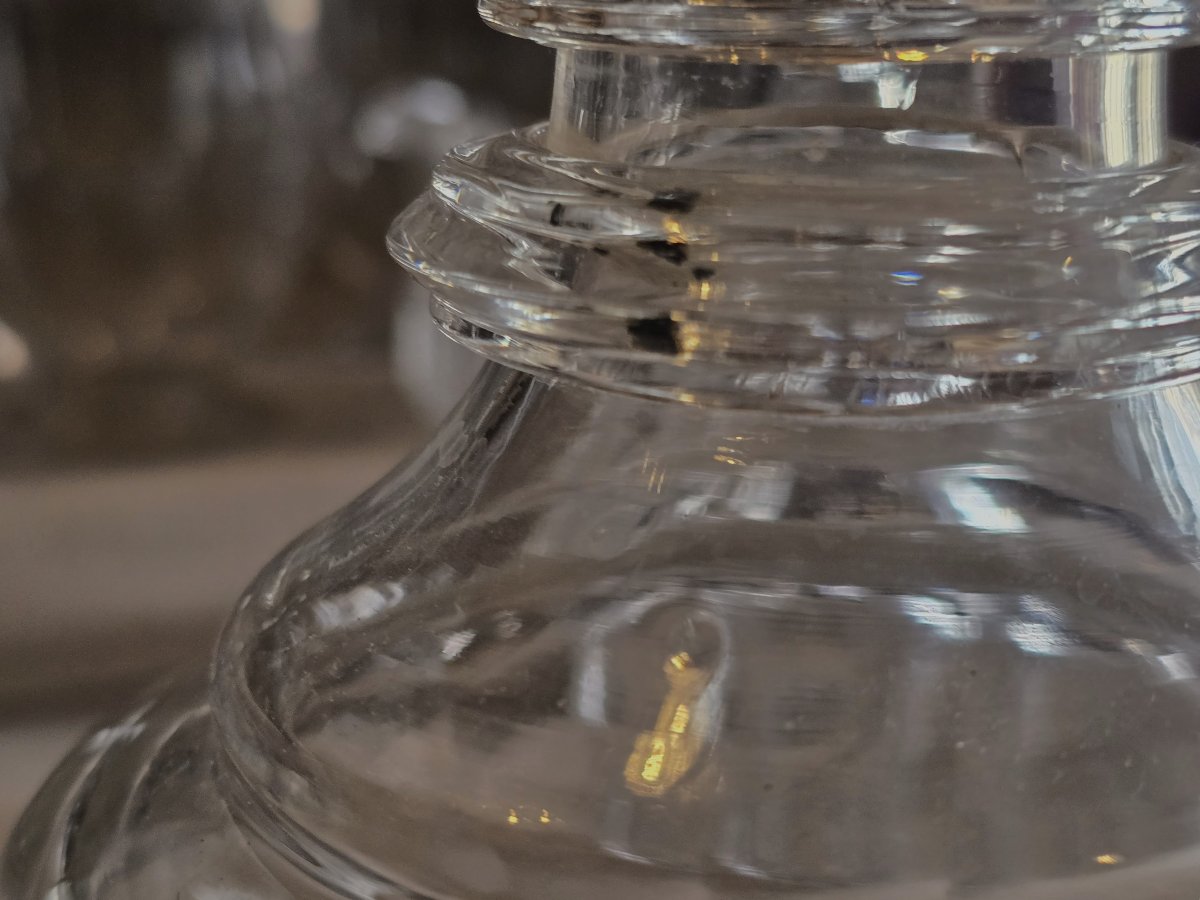 Lot Of Three Antique Carafes N. 2, N. 3, N. 4 In Cut Crystal  Faceted – Early  XX Th Century-photo-2