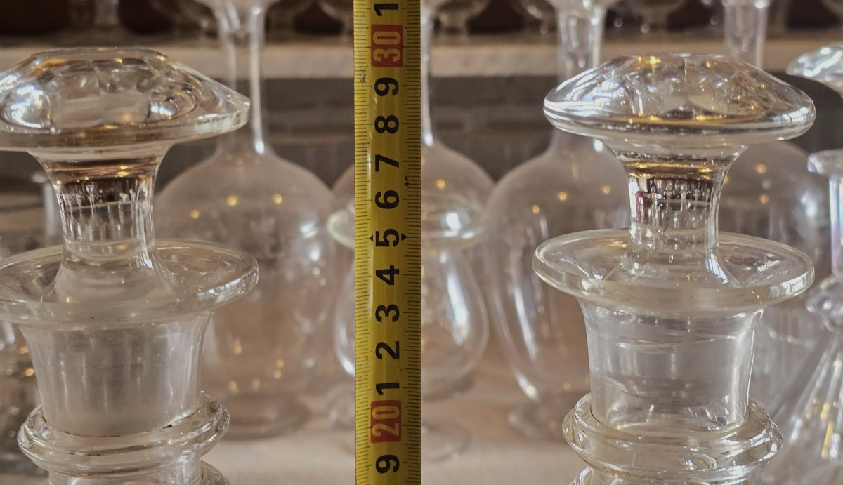 Lot Of Three Antique Carafes N. 2, N. 3, N. 4 In Cut Crystal  Faceted – Early  XX Th Century-photo-3