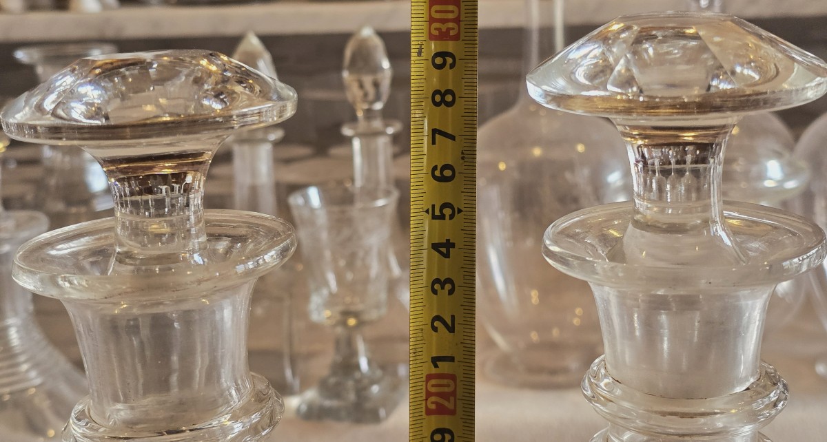 Lot Of Three Antique Carafes N. 2, N. 3, N. 4 In Cut Crystal  Faceted – Early  XX Th Century-photo-4