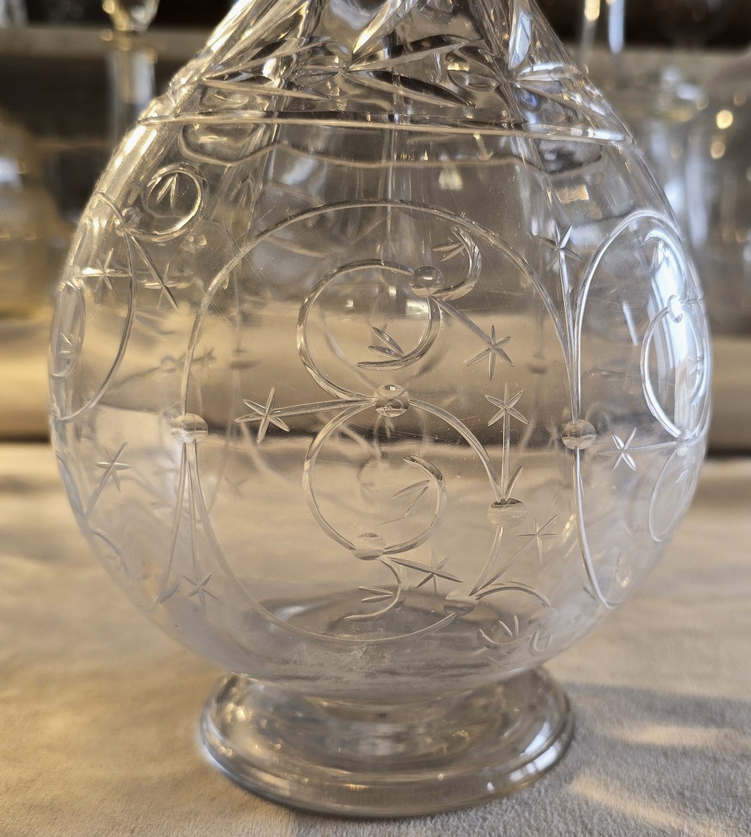 Antique Engraved Blown‑glass Carafe Baccarat Art Nouveau-photo-2