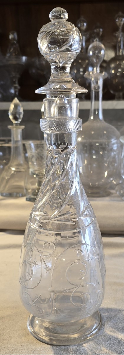 Antique Engraved Blown‑glass Carafe Baccarat Art Nouveau-photo-2