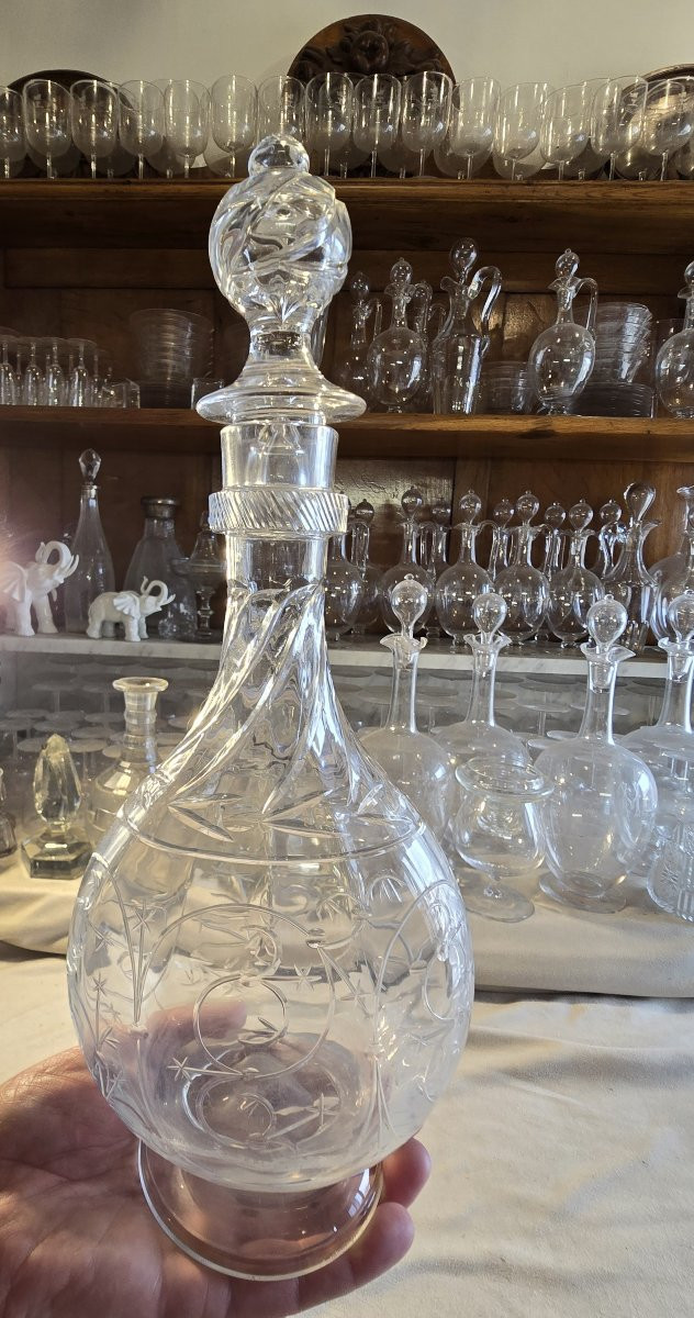 Antique Engraved Blown‑glass Carafe Baccarat Art Nouveau-photo-4