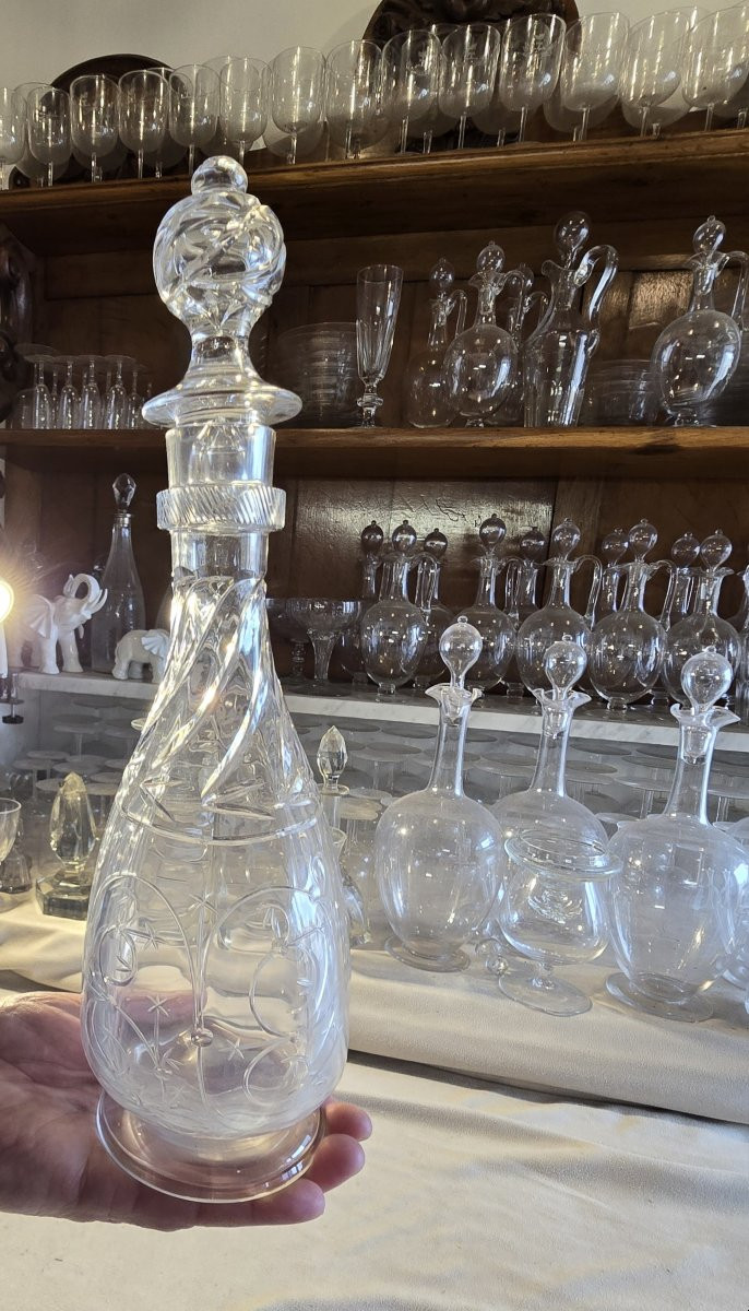 Antique Engraved Blown‑glass Carafe Baccarat Art Nouveau-photo-5
