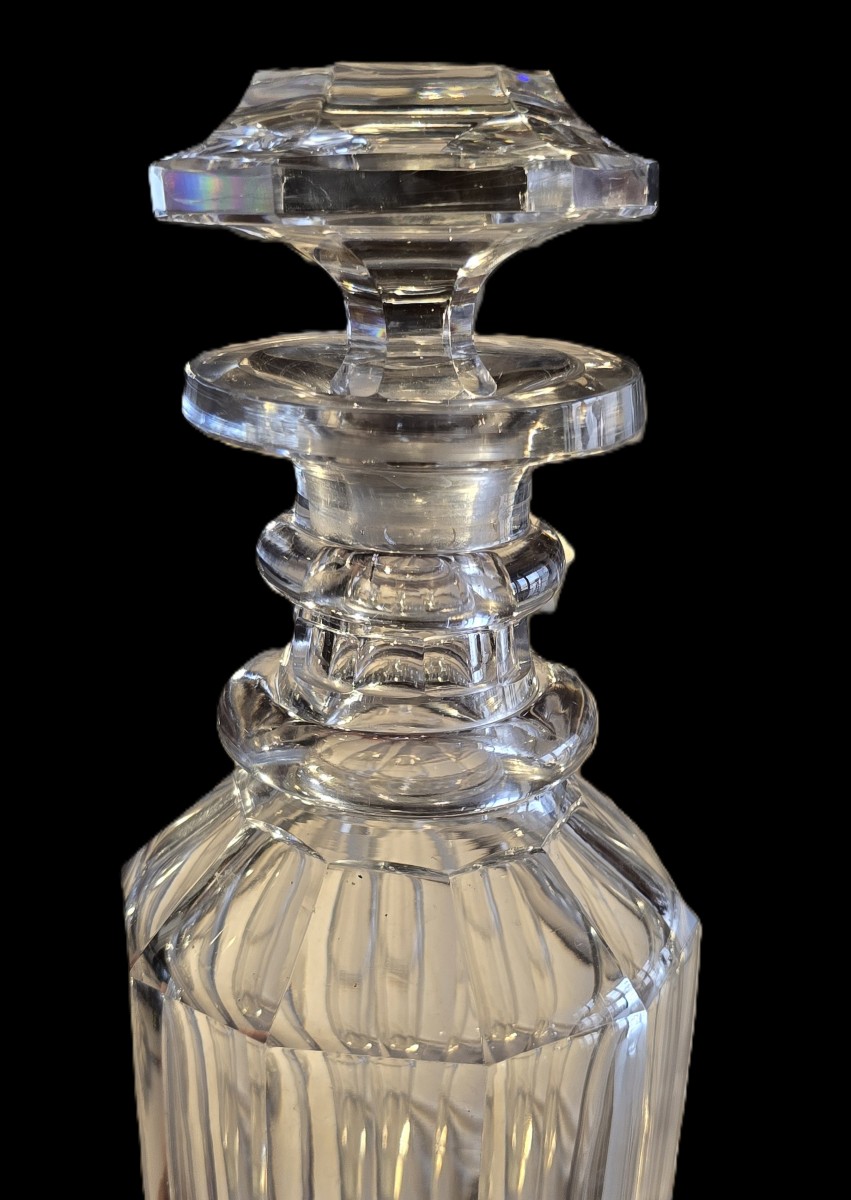 Antique Cut‑crystal Liqueur Decanter No. 8 With Faceted Panels – 19th Century.-photo-2