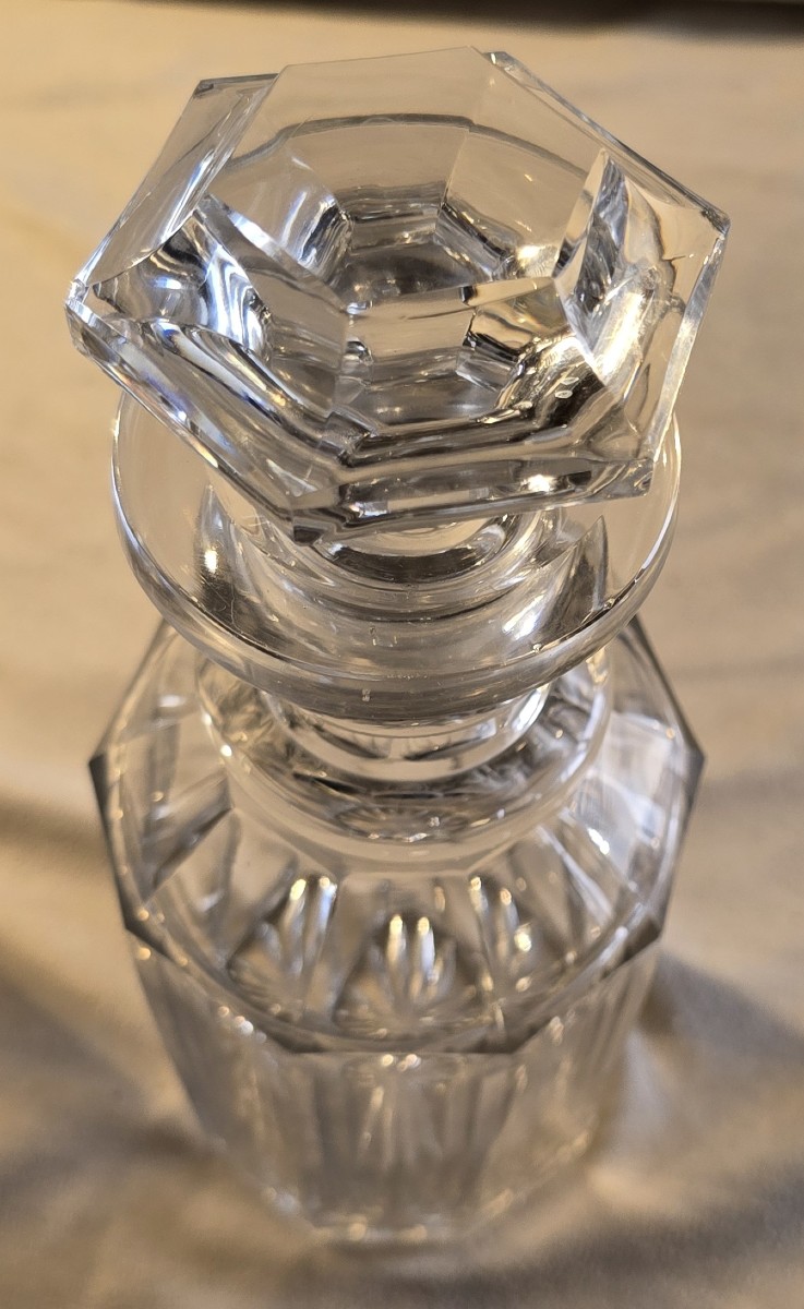 Antique Cut‑crystal Liqueur Decanter No. 8 With Faceted Panels – 19th Century.-photo-1