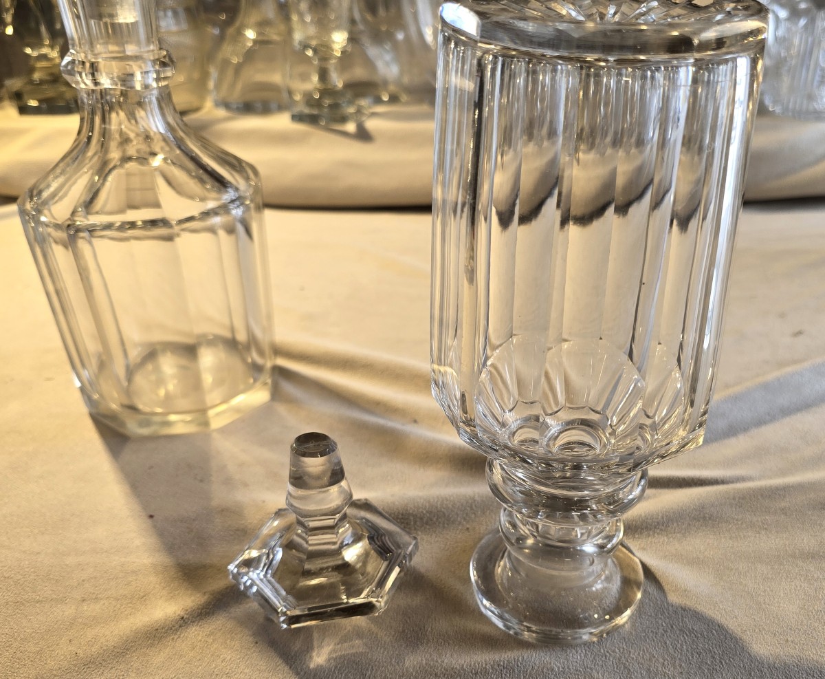 Antique Cut‑crystal Liqueur Decanter No. 8 With Faceted Panels – 19th Century.-photo-3
