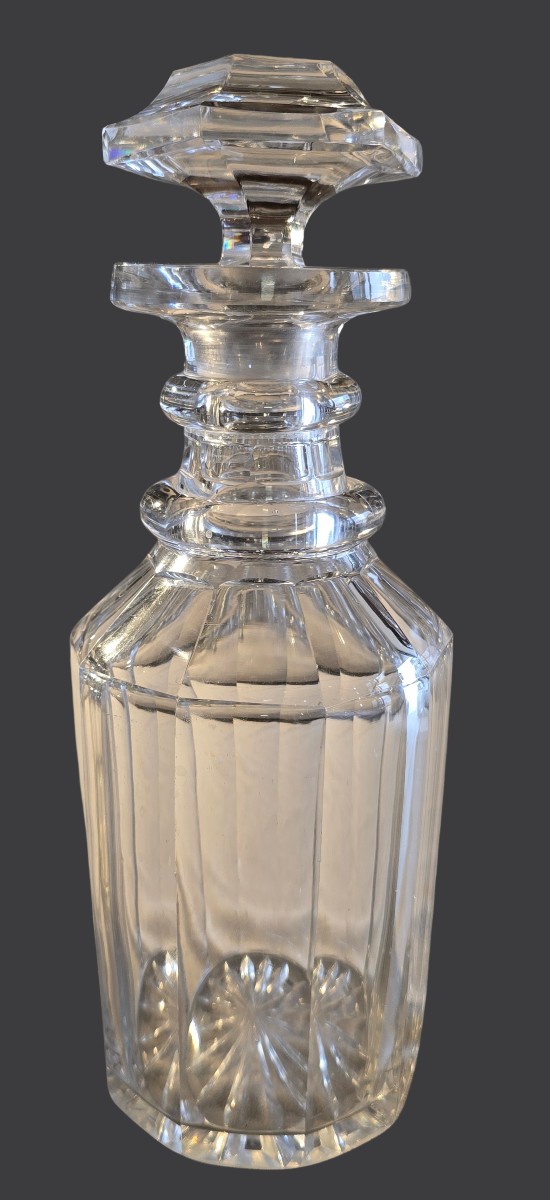Antique Cut‑crystal Liqueur Decanter No. 8 With Faceted Panels – 19th Century.