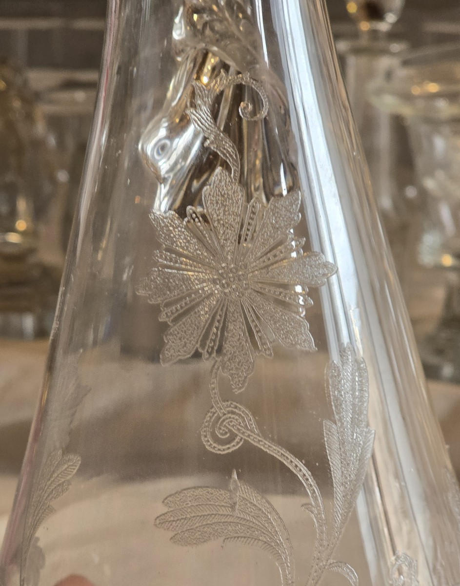 ensemble aiguière et 4 verres Art  Nouveau verre souffé et gravé-photo-4