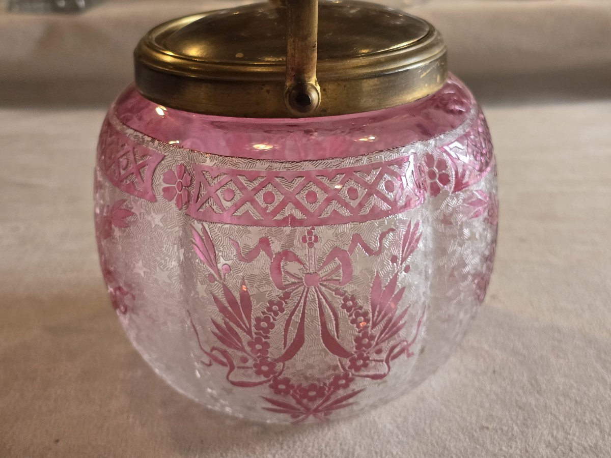 Ancien seau à biscuits en verre gravé – Baccarat, Art Nouveau-photo-3
