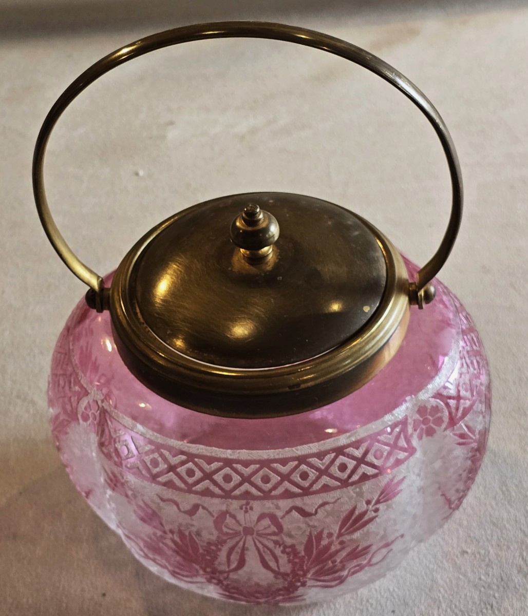 Ancien seau à biscuits en verre gravé – Baccarat, Art Nouveau-photo-4