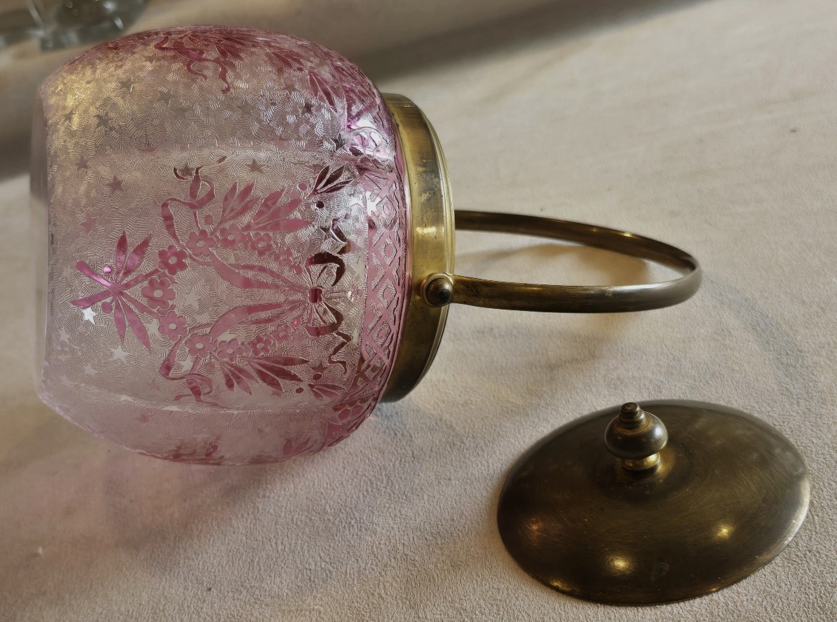 Ancien seau à biscuits en verre gravé – Baccarat, Art Nouveau-photo-2
