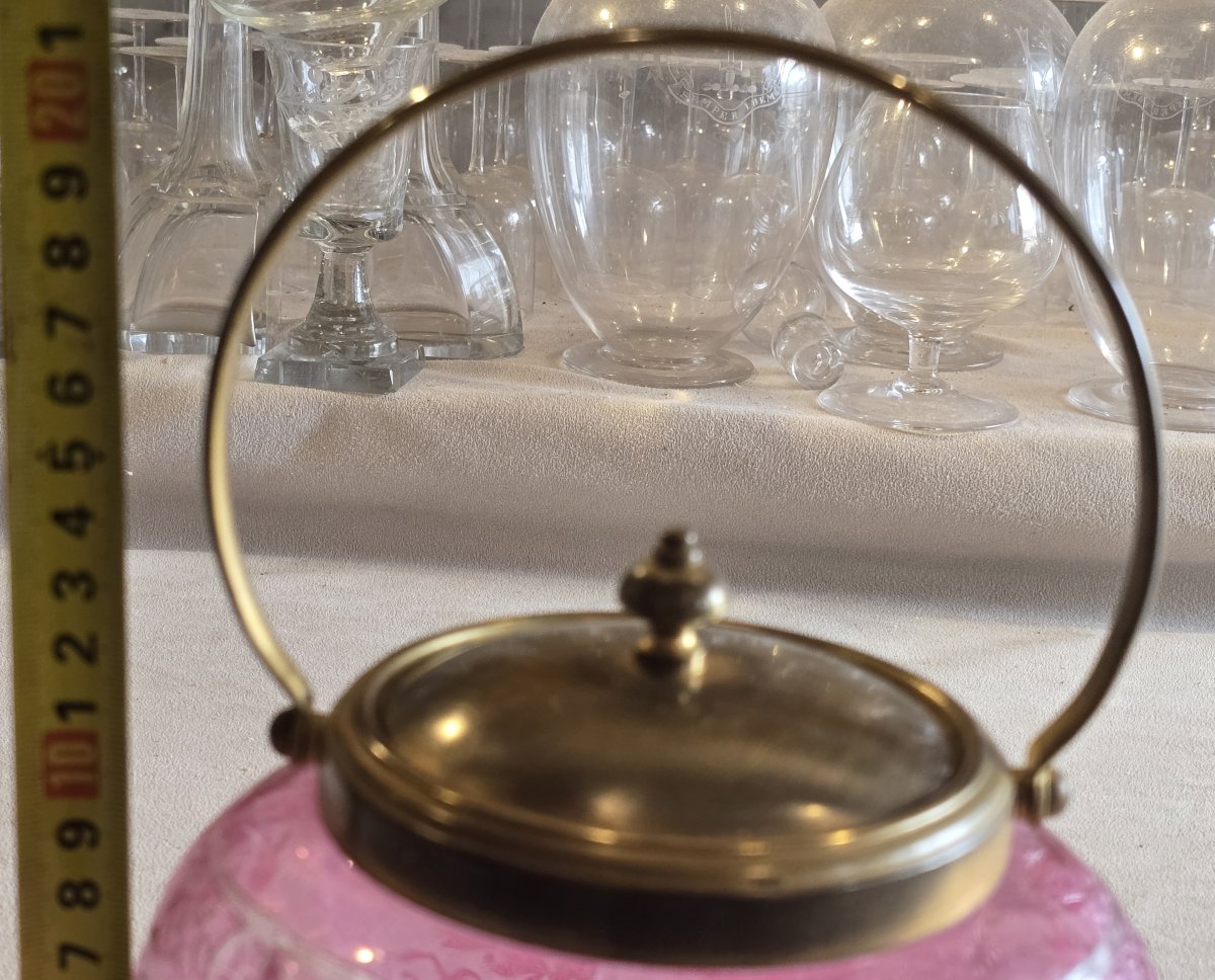 Ancien seau à biscuits en verre gravé – Baccarat, Art Nouveau-photo-5