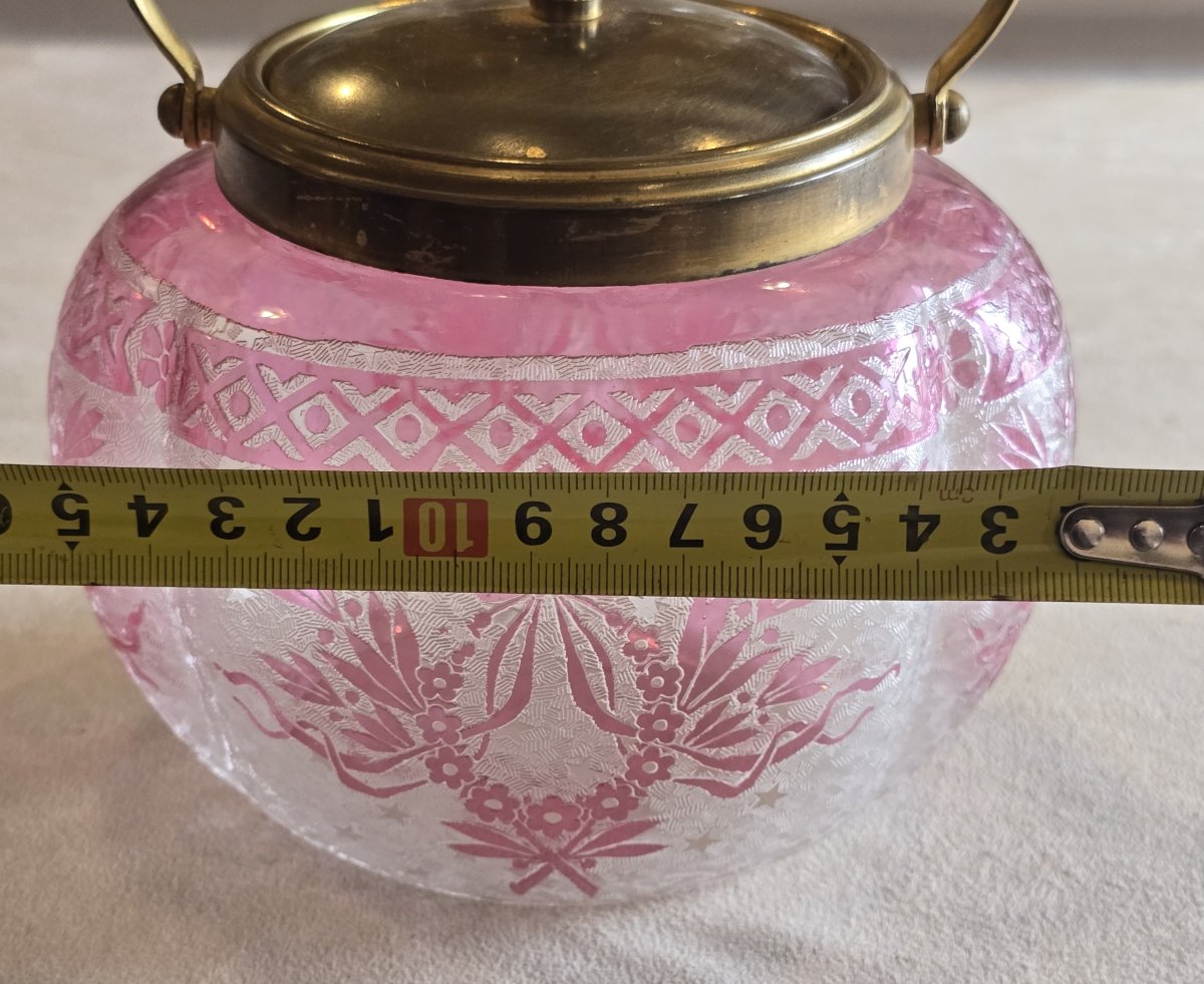 Ancien seau à biscuits en verre gravé – Baccarat, Art Nouveau-photo-7