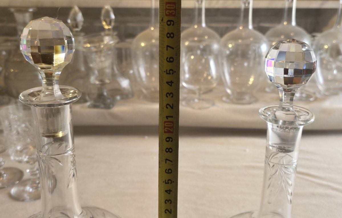 Lot de deux carafes anciennes cristal  Baccarat décor de marguerites, fin XIX ème siècle-photo-4