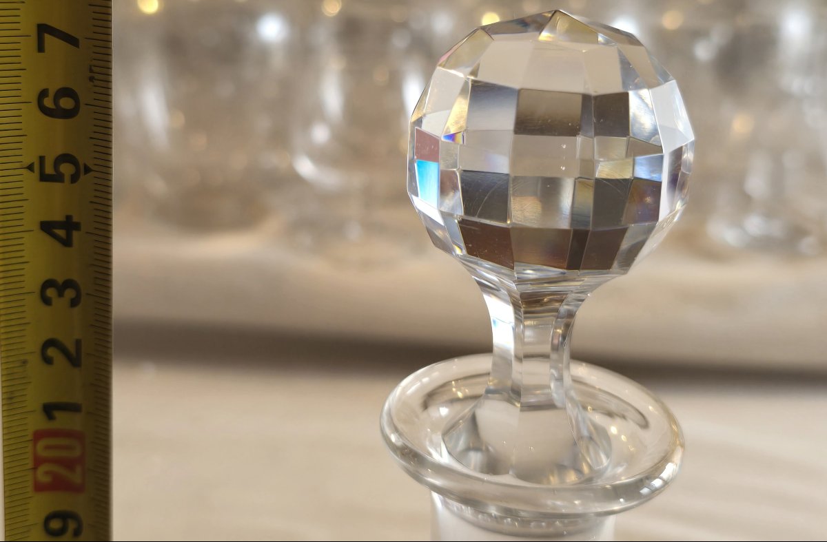 Lot de deux carafes anciennes cristal  Baccarat décor de marguerites, fin XIX ème siècle-photo-6