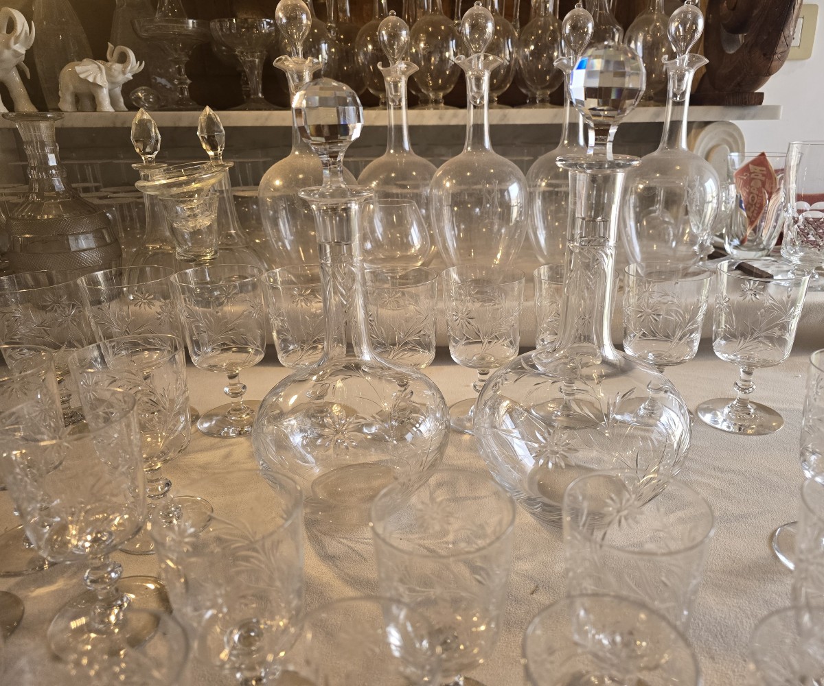 Lot de deux carafes anciennes cristal  Baccarat décor de marguerites, fin XIX ème siècle-photo-7