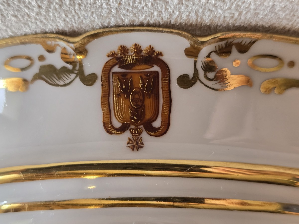 paire de coupes sur pied ajourées armoriées porcelaine de Paris XIXème siècle-photo-2