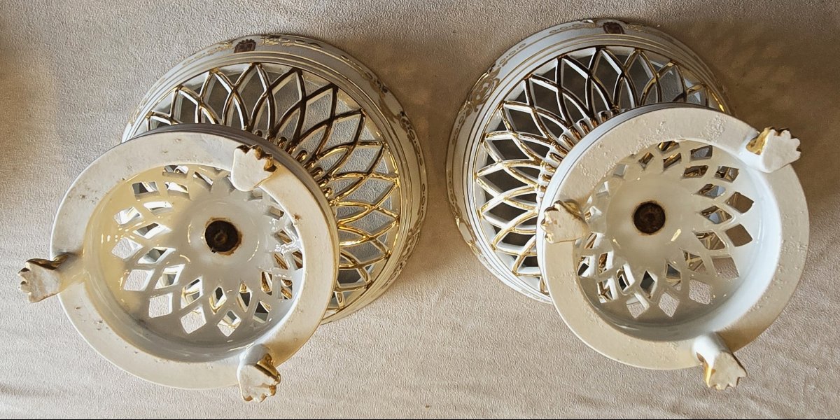 paire de coupes sur pied ajourées armoriées porcelaine de Paris XIXème siècle-photo-2