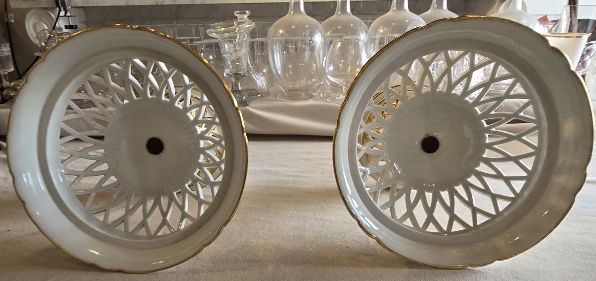 paire de coupes sur pied ajourées armoriées porcelaine de Paris XIXème siècle-photo-4