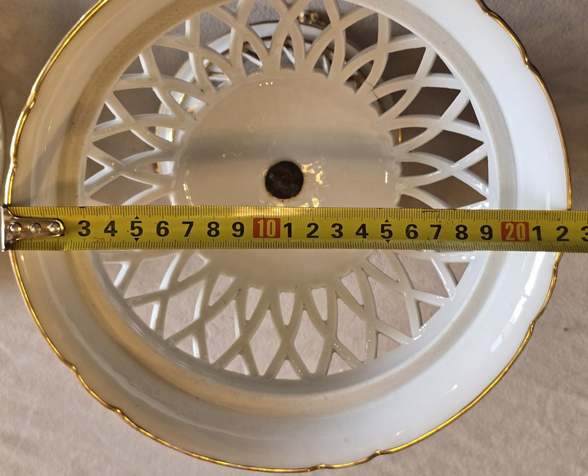 paire de coupes sur pied ajourées armoriées porcelaine de Paris XIXème siècle-photo-5