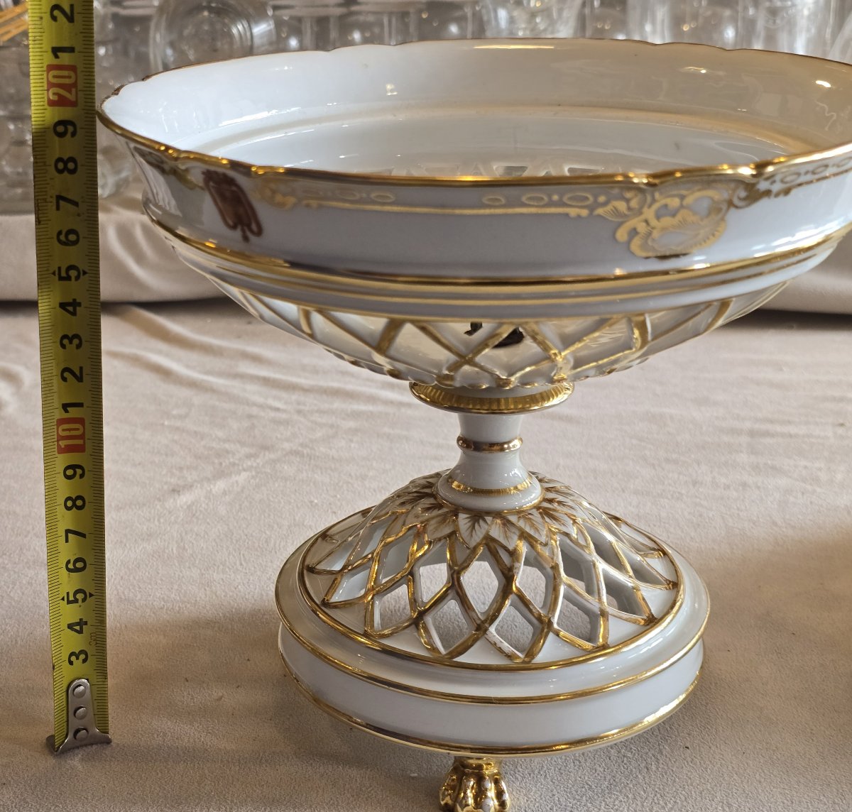 paire de coupes sur pied ajourées armoriées porcelaine de Paris XIXème siècle-photo-6