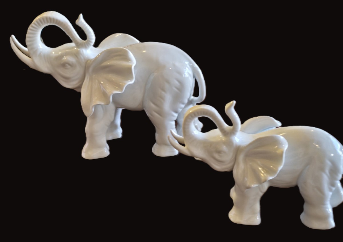 Two Vintage White Porcelain Elephant Figurines, Italy, Circa 1950–1970-photo-2