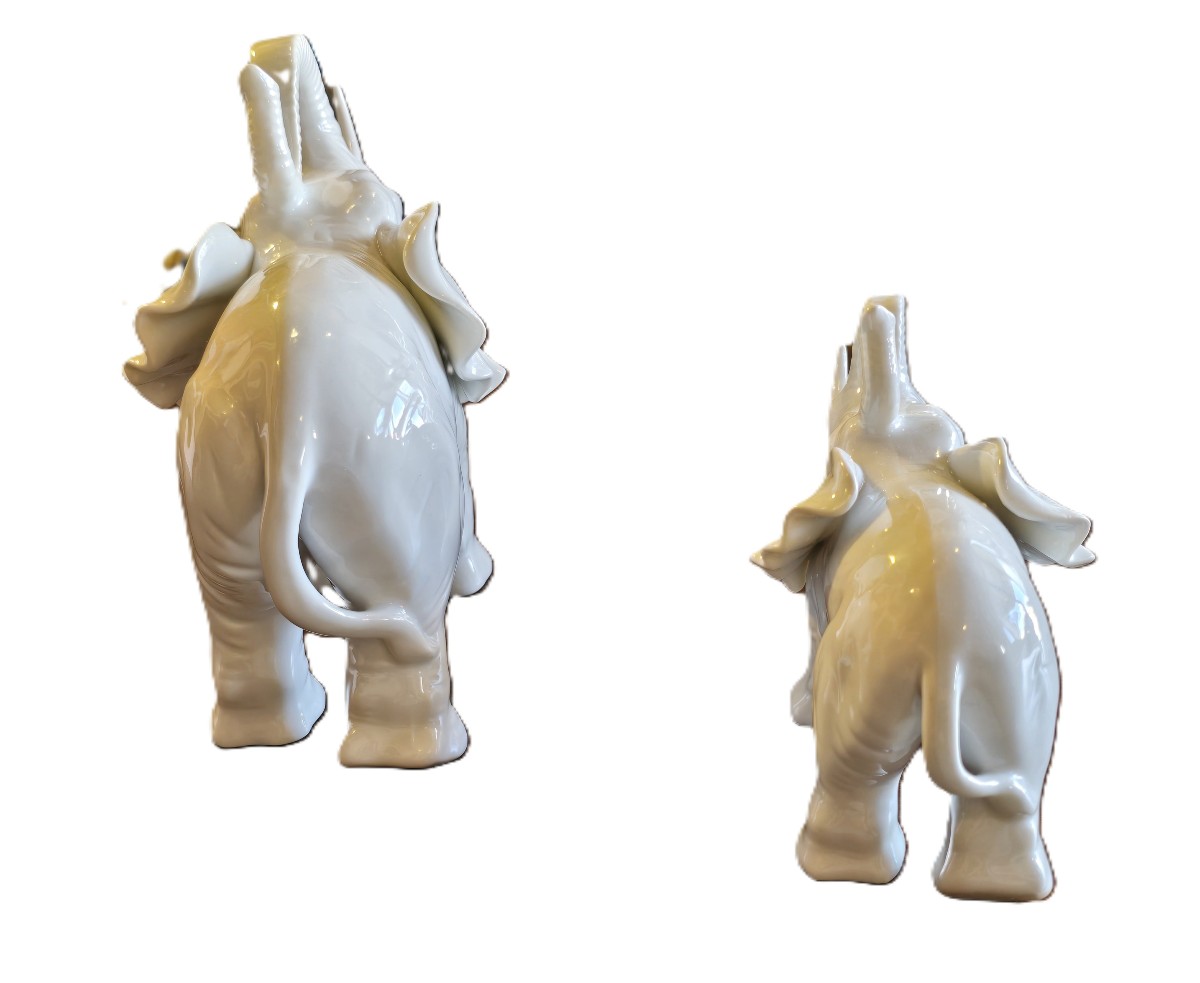 Two Vintage White Porcelain Elephant Figurines, Italy, Circa 1950–1970-photo-4