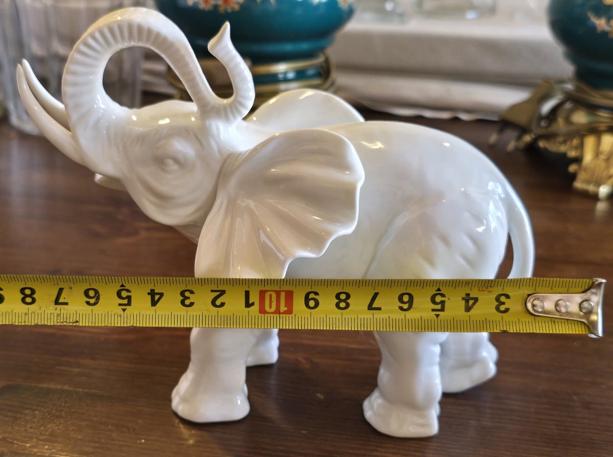 Two Vintage White Porcelain Elephant Figurines, Italy, Circa 1950–1970-photo-4