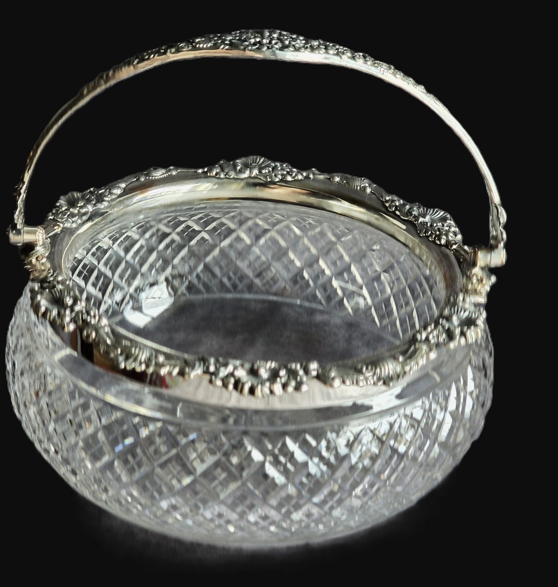 Antique Cut Crystal Basket With Silver-plated Mount, 1907-photo-2
