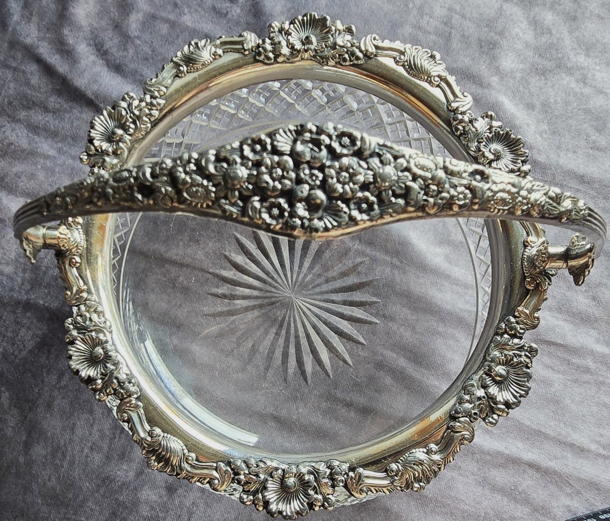 Antique Cut Crystal Basket With Silver-plated Mount, 1907-photo-4