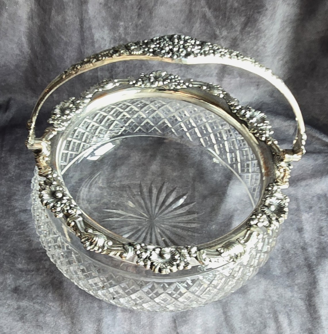 Antique Cut Crystal Basket With Silver-plated Mount, 1907-photo-1