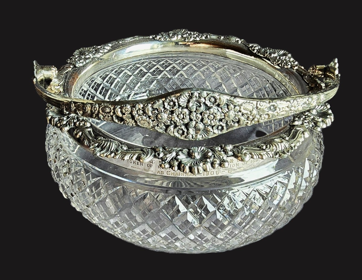 Antique Cut Crystal Basket With Silver-plated Mount, 1907