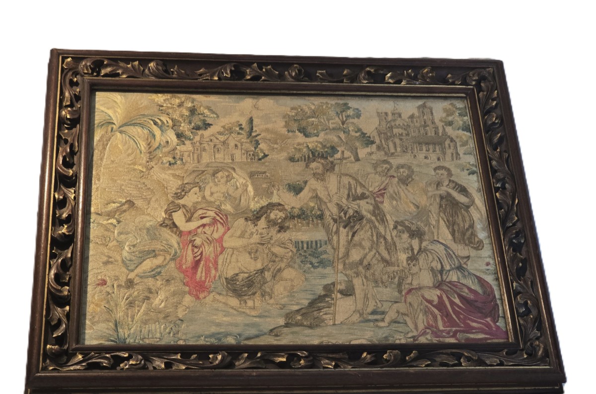 18th-century Silk Embroidery – The Baptism Of Christ-photo-2
