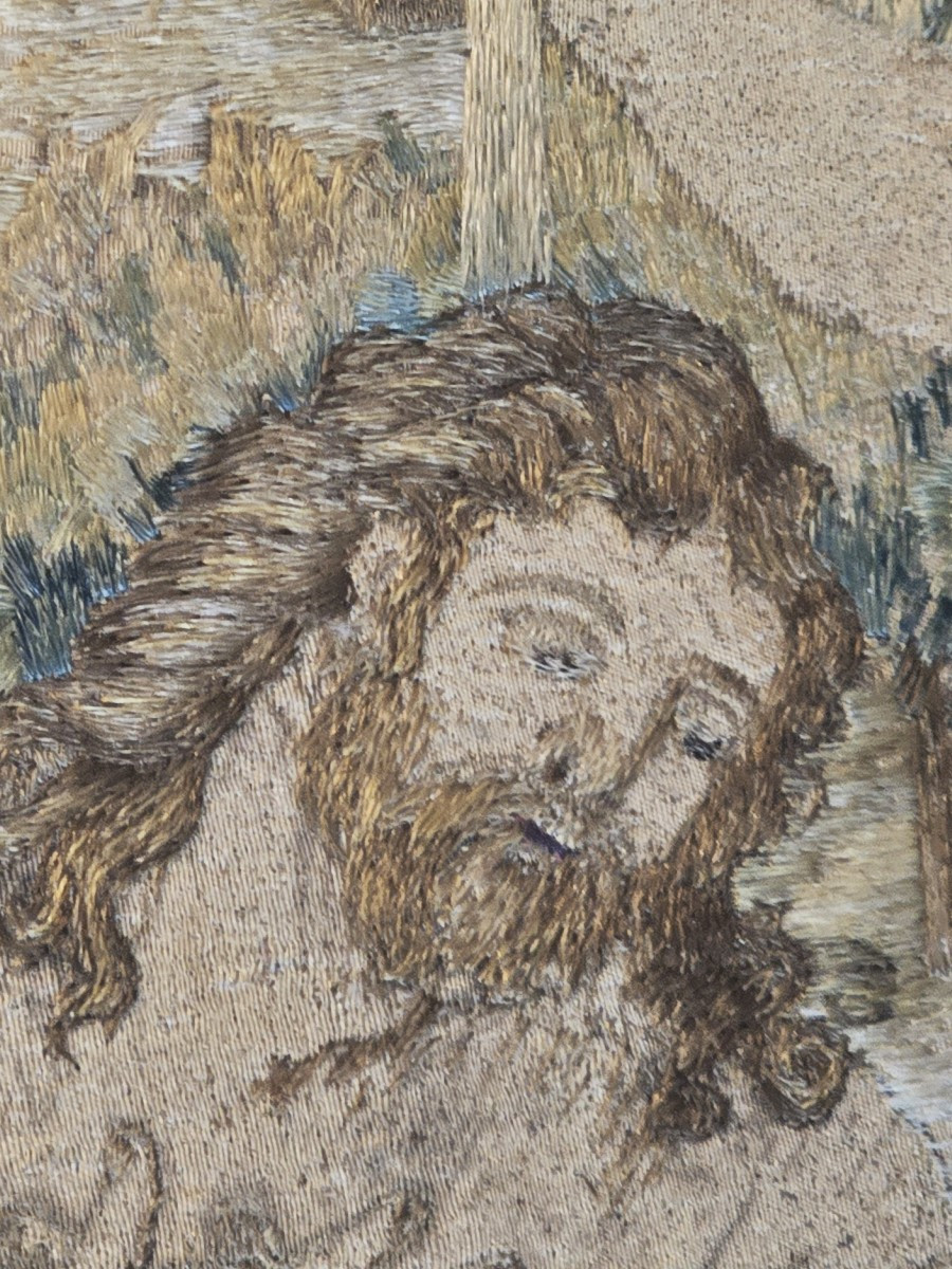 18th-century Silk Embroidery – The Baptism Of Christ-photo-4