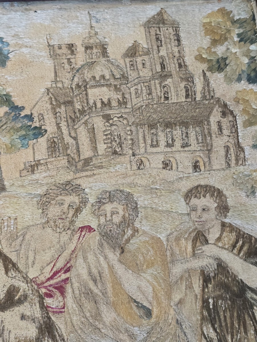 18th-century Silk Embroidery – The Baptism Of Christ-photo-2