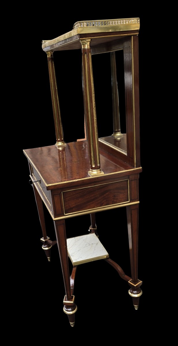 Bonheur-du-jour de style Louis XVI en acajou et bronze doré, fin du XIXᵉ siècle-photo-2