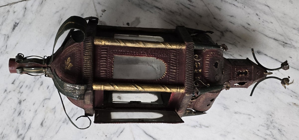 Lanterna torche en fer peint et doré, Italie, fin XIXᵉ-photo-2