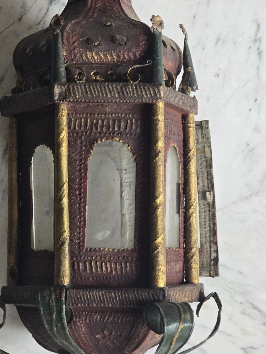 Lanterna torche en fer peint et doré, Italie, fin XIXᵉ-photo-3