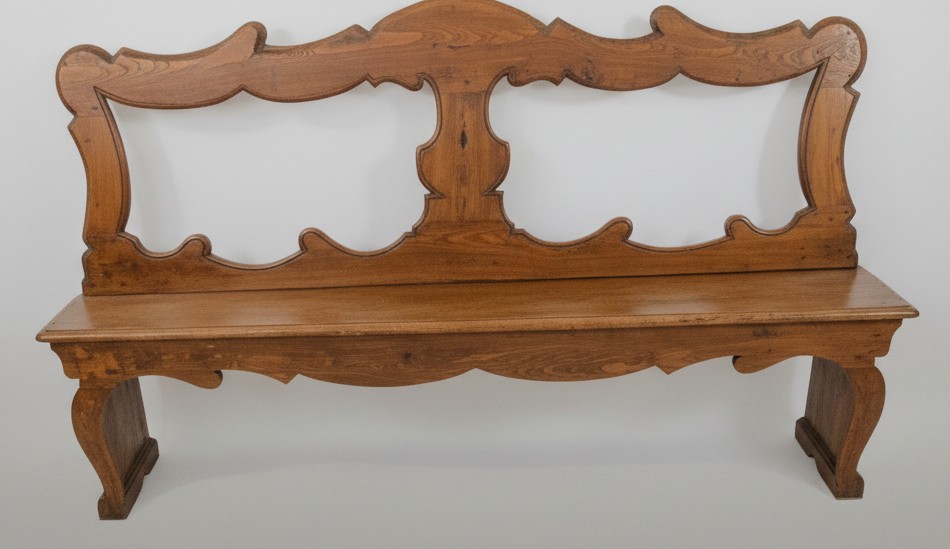 Banc ancien en orme massif, Italie du Nord, XVIIIᵉ siècle-photo-2