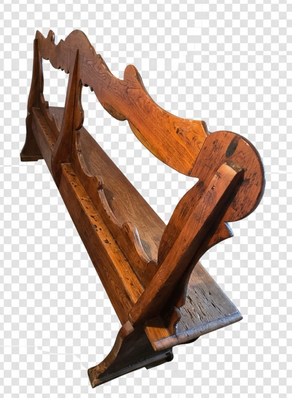 Banc ancien en orme massif, Italie du Nord, XVIIIᵉ siècle-photo-3