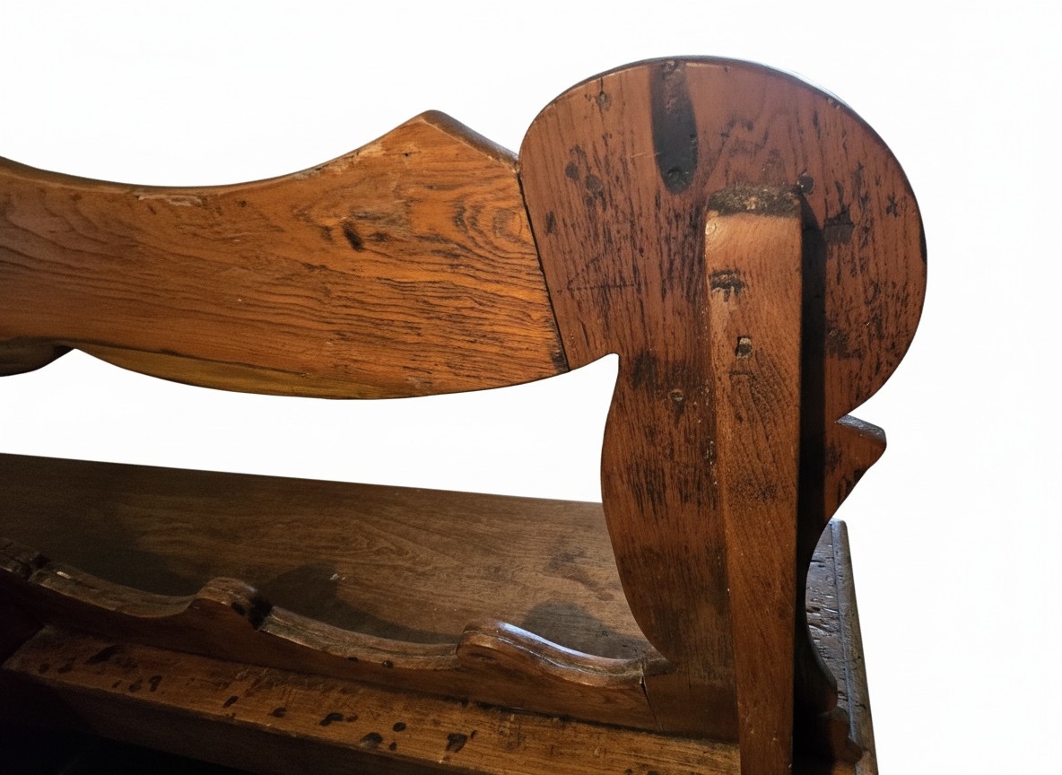 Banc ancien en orme massif, Italie du Nord, XVIIIᵉ siècle-photo-4