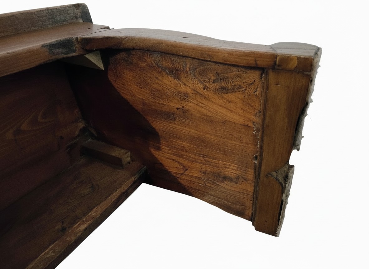 Banc ancien en orme massif, Italie du Nord, XVIIIᵉ siècle-photo-6